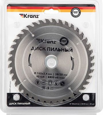 Kranz KR-92-0111 Диск пильный 185 мм х 40 зуб х 30/20 мм KRANZ