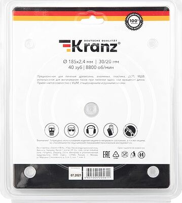 Kranz KR-92-0111 Диск пильный 185 мм х 40 зуб х 30/20 мм KRANZ