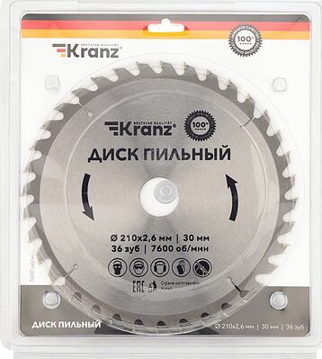 Kranz KR-92-0121 Диск пильный 210 мм х 36 зуб х 30 мм KRANZ