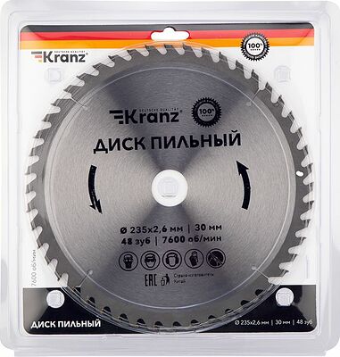 Kranz KR-92-0125 Диск пильный 235 мм х 48 зуб х 30 мм KRANZ