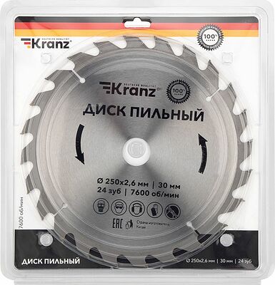 Kranz KR-92-0126 Диск пильный 250 мм х 24 зуб х 30 мм KRANZ