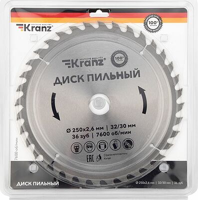 Kranz KR-92-0127 Диск пильный 250 мм х 36 зуб х 32/30 мм KRANZ