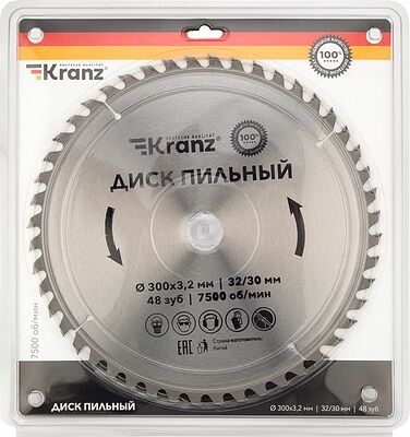 Kranz KR-92-0133 Диск пильный 300 мм х 48 зуб х 32/30 мм KRANZ