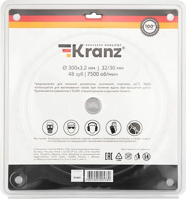 Kranz KR-92-0133 Диск пильный 300 мм х 48 зуб х 32/30 мм KRANZ