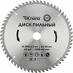 Kranz KR-92-0135 Диск пильный 305 мм х 60 зуб х 32/30 мм KRANZ