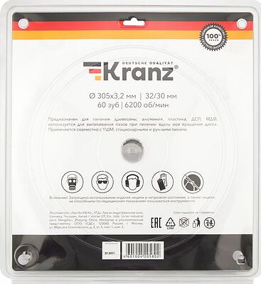 Kranz KR-92-0135 Диск пильный 305 мм х 60 зуб х 32/30 мм KRANZ