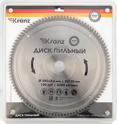 Kranz KR-92-0136 Диск пильный 305 мм х 100 зуб х 32/30 мм KRANZ