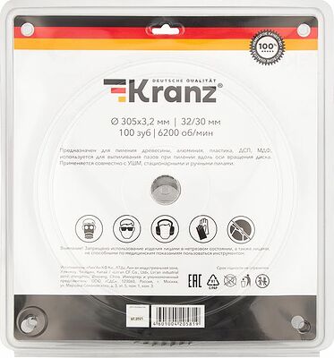 Kranz KR-92-0136 Диск пильный 305 мм х 100 зуб х 32/30 мм KRANZ