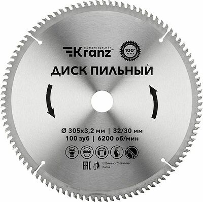 Kranz KR-92-0136 Диск пильный 305 мм х 100 зуб х 32/30 мм KRANZ