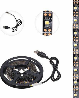 LAMPER 141-2004 Лента светодиодная 5В, SMD2835, 4,8Вт/м, 60 LED/м, 2700K, 8мм, 3м, с USB коннектором, черная, IP20 LAMPER