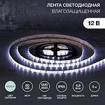 LAMPER 141-2015 Лента светодиодная 12В, SMD2835, 4,8Вт/м, 60 LED/м, 6500К, 8мм, 5м, для БП с клеммами, IP65 LAMPER