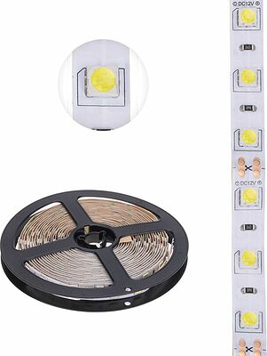 LAMPER 141-2024 Лента светодиодная 12В, SMD5050, 14,4Вт/м, 60 LED/м, 6500К, 10мм, 5м, для БП с клеммами, IP20 LAMPER