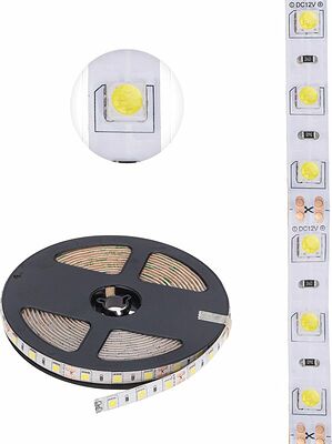 LAMPER 141-2027 Лента светодиодная 12В, SMD5050, 14,4Вт/м, 60 LED/м, 6500К, 10мм, 5м, для БП с клеммами, IP65 LAMPER