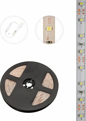 LAMPER 141-355 Лента светодиодная 12В, SMD2835, 4,8Вт/м, 60 LED/м, 6500К, 8мм, 5м, IP65 LAMPER