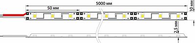 LAMPER 141-462 LED лента 5м открытая, 10 мм, IP23, SMD 5050, 60 LED/m, 12 V, цвет свечения желтый LAMPER