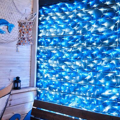 NEON-NIGHT 215-022 Гирлянда светодиодная Сеть 2х1,5м 288 LED БЕЛЫЙ/СИНИЙ черный ПВХ IP65 свечение с динамикой 230В контроллер в комплекте NEON-NIGHT 