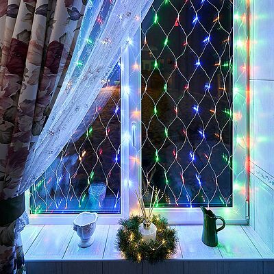 NEON-NIGHT 215-109 Гирлянда Сеть 1,5х1,5м, прозрачный ПВХ, 96 LED Мультиколор