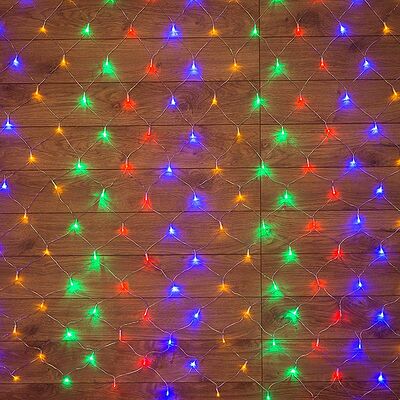 NEON-NIGHT 215-109 Гирлянда Сеть 1,5х1,5м, прозрачный ПВХ, 96 LED Мультиколор