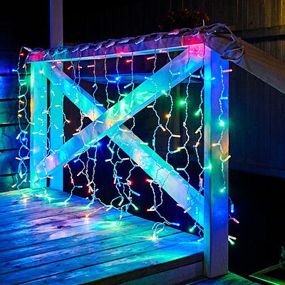 NEON-NIGHT 235-309-6 Гирлянда светодиодная Занавес 2х1,5м 192 LED МУЛЬТИКОЛОР прозрачный ПВХ IP65 постоянное свечение 230В блок в комплекте NEON-NIGHT