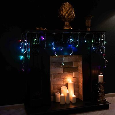 NEON-NIGHT 255-009 Гирлянда Бахрома (Айсикл), 1,8х0,5м, 48 LED RGB, прозрачный ПВХ, IP20, быстрая смена цвета, 230В, не соединяется