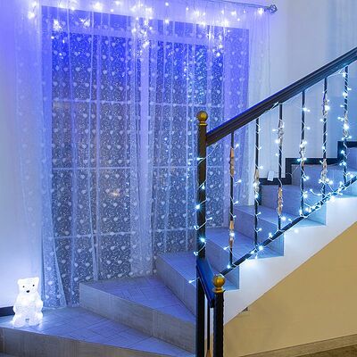 NEON-NIGHT 255-013 Гирлянда Бахрома (Айсикл), 1,8х0,5м, 48 LED СИНИЕ, прозрачный ПВХ, IP20, свечение с динамикой, 230В, не соединяется