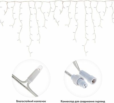 NEON-NIGHT 255-283 Гирлянда светодиодная Бахрома (Айсикл) 5,6x0,9м 240 LED СИНИЙ белый каучук 2,3мм IP67 постоянное свечение 230В нужен блок 315-001 NEON-NIGHT