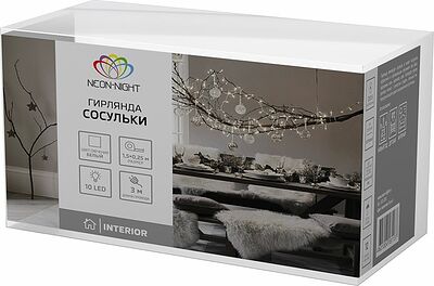 NEON-NIGHT 303-068 Гирлянда Сосульки 1,5х0,25 м, прозрачный провод, белый цвет свечения NEON-NIGHT