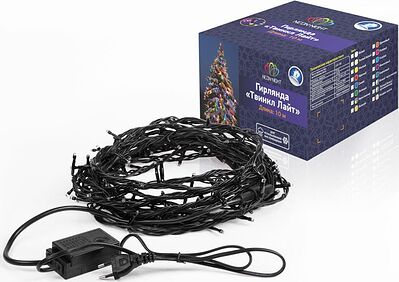 NEON-NIGHT 303-132 Гирлянда Нить управляемая 10м 100 LED КРАСНЫЙ черный ПВХ IP65 свечение с динамикой 230В контроллер в комплекте NEON-NIGHT