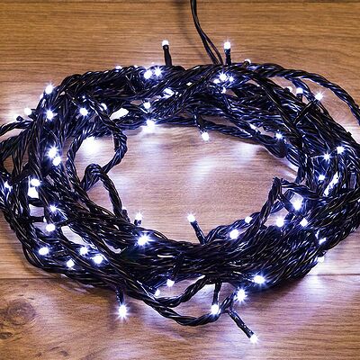 NEON-NIGHT 303-135 Гирлянда Нить управляемая 10м 100 LED БЕЛЫЙ черный ПВХ IP65 свечение с динамикой 230В нужен контроллер 217-204 NEON-NIGHT