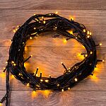 NEON-NIGHT 303-151 Гирлянда Нить управляемая 10м 100 LED ОРАНЖЕВЫЙ черный ПВХ IP65 свечение с динамикой 230В контроллер в комплекте NEON-NIGHT