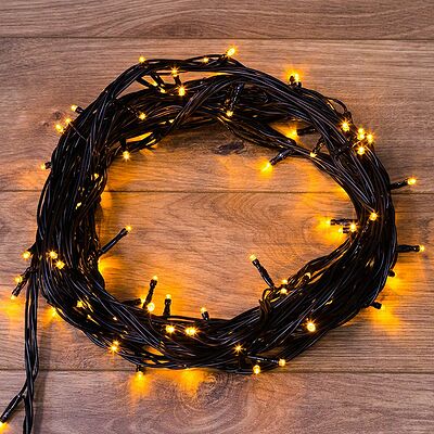 NEON-NIGHT 303-151 Гирлянда Нить управляемая 10м 100 LED ОРАНЖЕВЫЙ черный ПВХ IP65 свечение с динамикой 230В контроллер в комплекте NEON-NIGHT