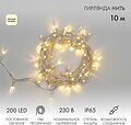 NEON-NIGHT 305-196 Гирлянда светодиодная Нить 10м 200 LED ТЕПЛЫЙ БЕЛЫЙ прозрачный ПВХ IP65 постоянное свечение 230В соединяется нужен блок 303-500-1 NEON-NIGHT