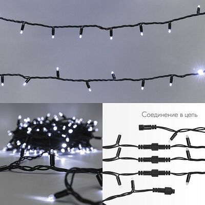 NEON-NIGHT 315-175 Гирлянда светодиодная Нить 20м 200 LED БЕЛЫЙ черный каучук IP67 эффект мерцания 230В соединяется нужен блок 315-000 NEON-NIGHT
