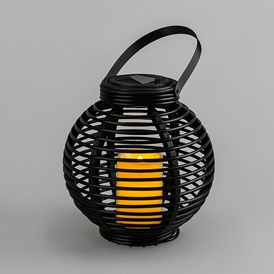 NEON-NIGHT 501-143 Декоративный фонарь на солнечной батарее 20х20х22 см, черный плетеный корпус, теплый белый цвет свечения NEON-NIGHT