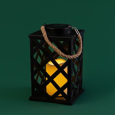 NEON-NIGHT 501-145 Декоративный фонарь на солнечной батарее 14х14х24 см, черный плетеный корпус, теплый белый цвет свечения NEON-NIGHT