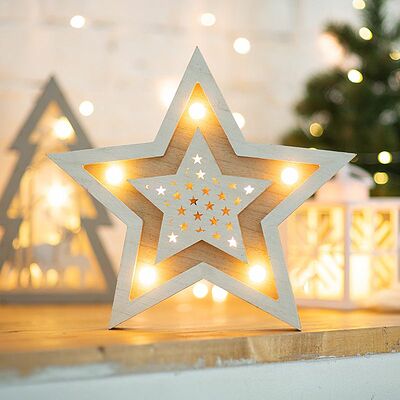 NEON-NIGHT 504-027 Деревянная фигура с подсветкой Звезда двойная 30х4х30 см