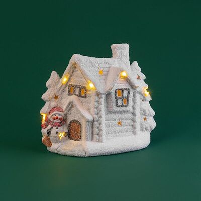NEON-NIGHT 505-007 Керамическая фигурка Домик со снеговиком 26,2х9,5х23,3 см