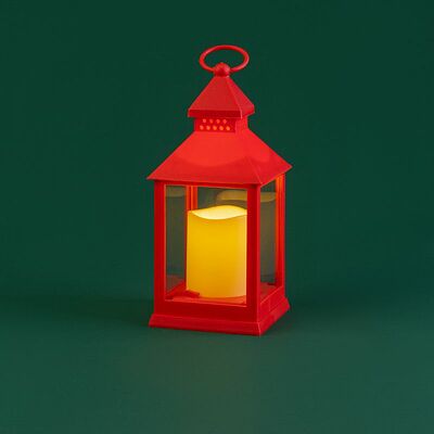 NEON-NIGHT 513-059 Декоративный фонарь со свечкой, красный корпус, размер 10,5х10,5х24см, цвет ТЕПЛЫЙ БЕЛЫЙ