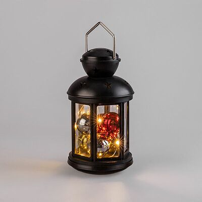 NEON-NIGHT 513-061 Декоративный фонарь с шариками 12х12х20,6 см, черный корпус, теплый белый цвет свечения NEON-NIGHT