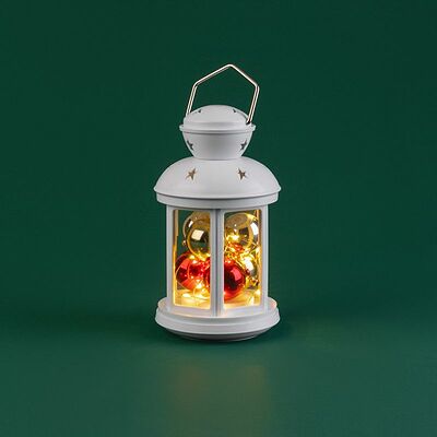 NEON-NIGHT 513-062 Декоративный фонарь с шариками 12х12х20,6 см, белый корпус, теплый белый цвет свечения NEON-NIGHT