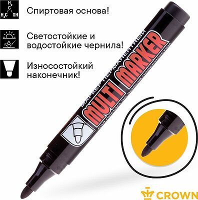 Noname 08-8601 Маркер перманентный Multi Marker 3мм, черный, пулевидный Crown
