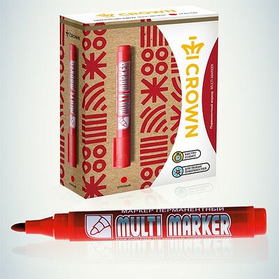 Noname 08-8603 Маркер перманентный Multi Marker 3мм, красный, пулевидный Crown
