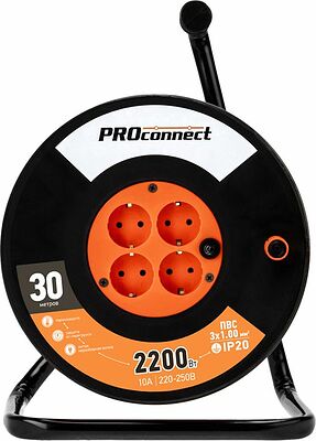 PROconnect 11-7605 Удлинитель силовой на катушке 4 гнезда с/з 30м 3х1мм² PROconnect