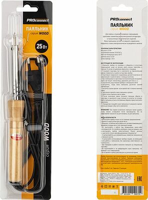 PROconnect 12-0174-4 Паяльник с деревянной ручкой, серия WOOD, 25Вт, 230В, блистер PROconnect