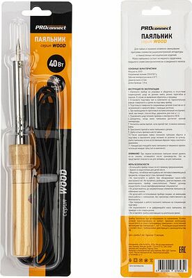 PROconnect 12-0175-4 Паяльник с деревянной ручкой, серия WOOD, 40Вт, 230В, блистер PROconnect