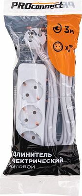 PROconnect 13-4209 Удлинитель 3 гнезда, 3м, 3х0,75мм², с/з, белый PROconnect