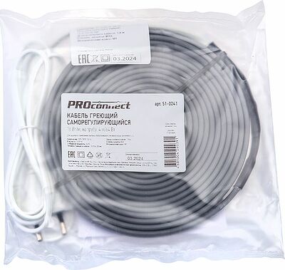 PROconnect 51-0241 Кабель греющий саморегулирующийся модель SRL 16Вт/м, на трубу, 4м/64Вт PROconnect