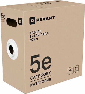 REXANT 01-0061-R Кабель витая пара U/UTP, CAT 5e, PVC, нг(А)-LSLTx, 4х2х0,52мм, 24AWG, INDOOR, SOLID, зеленый, 305м, РФ REXANT