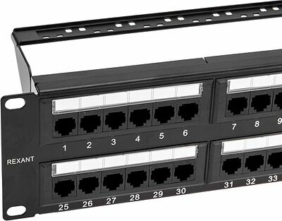 REXANT 02-0032 Панель коммутационная с кабельными органайзерами 19 quot;, 2U, 48 портов, UTP, RJ-45, CAT 5e REXANT PRO