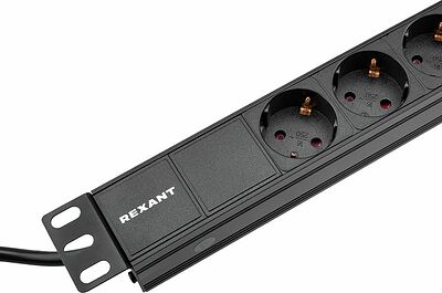 REXANT 04-0101-1 Блок распределения питания для 19 quot; шкафов, горизонтальный, 6 розеток СЕЕ 7/4, 16A, без выкл, алюм корп, шнур 2м, вилка СЕЕ 7/7 REXANT